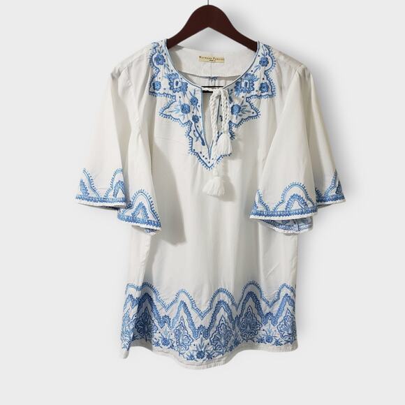 eShakti Wayward Fancies Floral Embroidered Fan Flare Sleeve Tunic Peasant L-14 - Picture 1 of 13